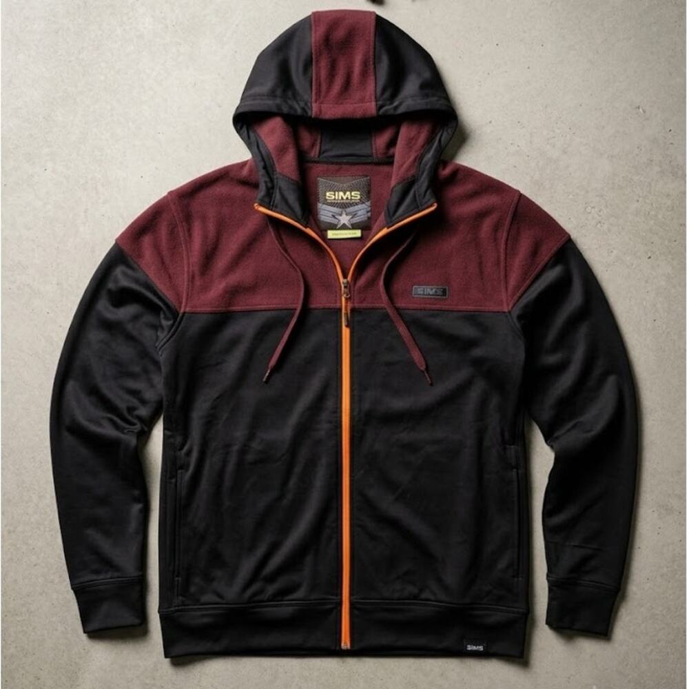 SIMS Snowboarding Mens Large Full Zip Fleece Hoodie Colorblock Mid Layer Jacket